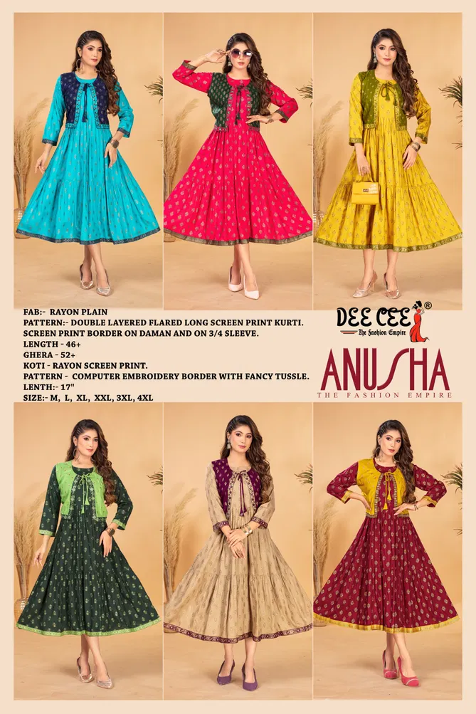 Anusha By Deecee Fancy Printed Rayon Anarkali Kurtis Suppliers In Mumbai